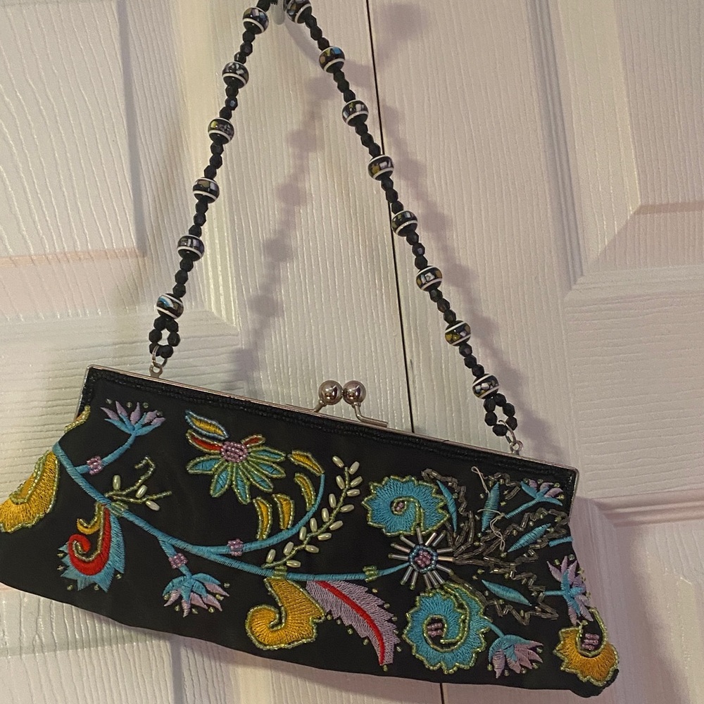 Chateau Black Clutch with Vibrant Embroidery